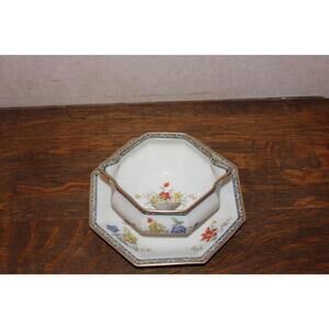 Vintage Haviland Ganga Gravy Sauce Bowl Boat with Attached Plate